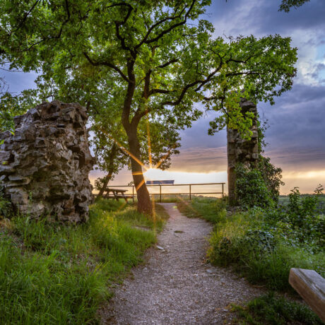 Sonnenuntergang bei der Ruine Röthelstein in Hainburg an der Donau.